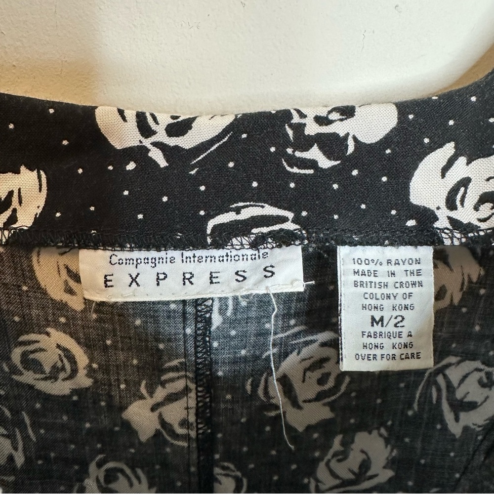 Vintage 90s Express Black & Whit Rose Floral Print Romper Playsuit Size Medium - Picture 4 of 8